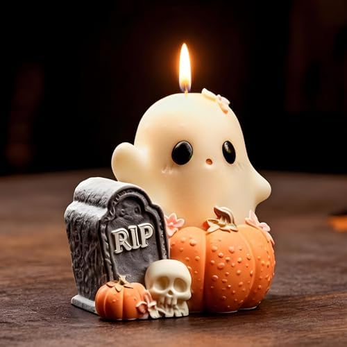 Wehous Halloween Resin Molds, Cute Ghost Pumpkin Candle Soap Mold, Halloween Ornament Silicone Molds for Epoxy Resin Casting Clay, 3D Pendant Keychain Wall Hanging Craft Mold (Grave Ghost Pumpkin)