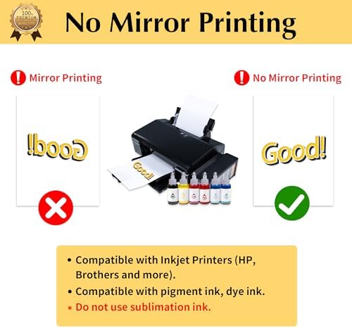 TransOurDream Upgraded Iron on Heat Transfer Paper for T Shirts (8.5x11'', 15 Sheets) Iron-on Transfers Paper for Light Fabric Printable Heat Transfer Vinyl for Inkjet Printer (TOD-4-15)