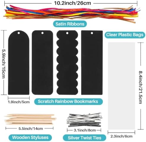 MAQIHAN 36 Sets Scratch Art Bookmarks - DIY Rainbow Bookmark Kit with Tools