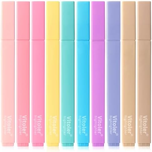 Vitoler Aesthetic Highlighters, Pastel Color, No Bleed, Chisel Tip 10Pcs | assorted color,dry fast,long lasting high for bible study,books,journal,writing,school office