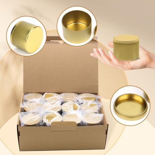 24-Pack 8oz Candle Tins with Lids, Metal Candle Jars for Candle Making, Empty Containers Vessels Bulk for Small Business & Beginners DIY Storage -Gold
