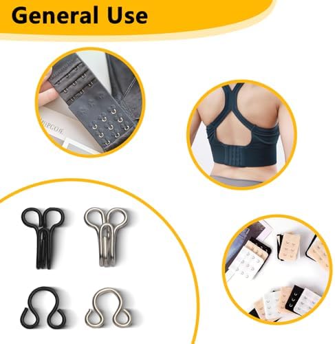 Ahviesli 72 Pairs Hook and Eye Sewing Kit – Black and Silver Bra Hooks Replacement in Multiple Sizes, Ideal for DIY Clothing Repairs, Underwear Alteration, and Home Sewing, with Storage Box