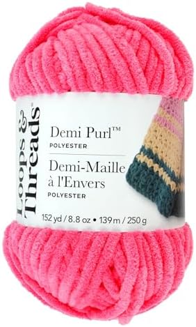 Loops & Threads Demi Purl Yarn – Super Bulky 100% Polyester, Soft Plush Chenille Yarn for Knitting & Crochet, Ideal for Blankets, Hats, Scarves & Crafts, Pink Lemonade