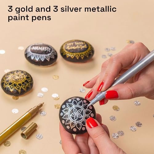 ARTISTRO 6 Gold & Silver Metallic Acrylic Paint Pens – 0.7mm Extra Fine Tip Paint Pens for Crafts, Rock Painting, Greeting Cards, Ornament Decor, DIY Art