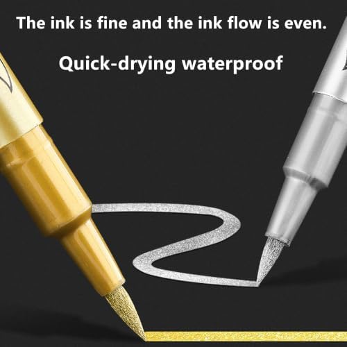 Tombstone Marker Pens Weatherproof Quick-Dry Oil-Based Fine Tip for Restoring Faded Inscriptions on Grave Stones Granite Surfaces，Mixed Loading 4PCs Gold+Silver/Soft nib+Hard pen tip