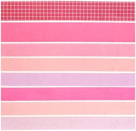 YUBBAEX 8 Rolls Basic Washi Tape Set Solid Color Grid Masking Decorative Tapes for Arts, DIY Crafts, Journals, Planners, Scrapbooking, Wrapping (Rosered)