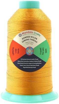 Mandala Crafts Size 92 280D T90 Gold Bonded Nylon Thread, 1100 YDs
