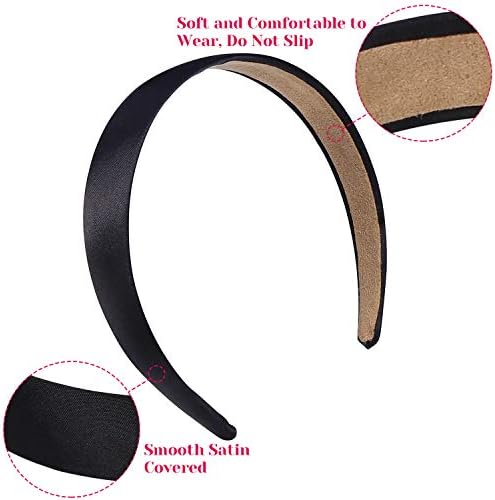 anezus 16 Pcs Satin Headbands Bulk 1 Inch Anti-slip Black Ribbon Hair Bands Plain Hard Headbands for Women Girls DIY Craft Hair Accessories (Black) (Pack of 2)