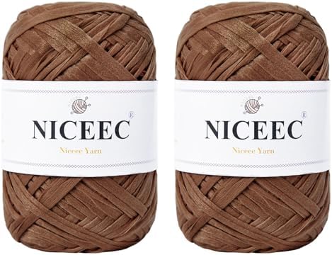NICEEC 2 Skeins Soft Tape Yarn-Chocolate