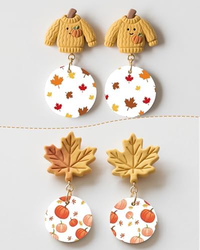 Puocaon Fall Clay Transfer Paper - 18 Pcs Maple Leaves Pumpkin Art Design Transfer Sheets for Polymer Clay Autumn Themed Earrings Design Jewelry Making