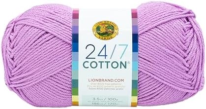 Lion Brand Yarn, 24/7 Cotton Yarn, Orchid, Purple, 1 Pack
