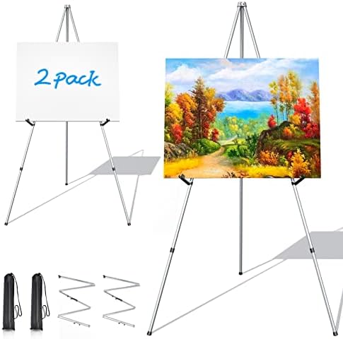 Portable Art Easel Stand 63 Inches - Picture Stands for Display w/Bag - Tabletop Art Easel Stand for Sign, Wedding Signs, Poster Stand, Painting Canvas Stand - Metal Tripod, Easels for Display, 2 Pack
