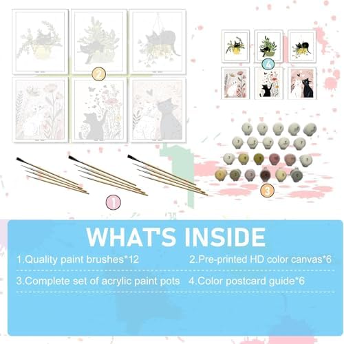 Jethami 6 Pack Black Cat Paint by Numbers Kit for Adults 8 x12in | Easy to piant for beginners, Diy art craft, Relaxing & Stress relief, High definition canvas, Home wall decor, Vivid colors
