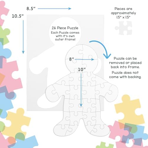 Hygloss 12 Blank Person-Shaped Puzzles – 8.5 x 10.5 Inches – Ideal for All-About-Me Activities – Write, Draw, and Decorate – 26 Pieces Each