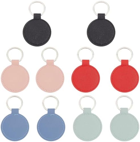 10PCS 5 Colors Round PU Leather Blank Keychain Heat Transfer Keyring Double Side Leather Keychain Kit with Key Ring Sublimation Key Fob Holder Bulk for DIY Craft Present Making Birthday Gift