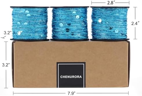 Artisanal Yarn Collection Multifiber Fancy Yarn for Knitting Crocheting Crafts DIY, Set of 3 Rolls (Sky Blue Shell Sequins)