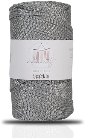 Makromecity Sparkle Polypropylene Macrame Cord 3mm x 131 Yards (394 feet) Premium Polyester Macrame Cord for Macrame Art & Crafts for Wall Hangings, Bags, Underplate, Rug