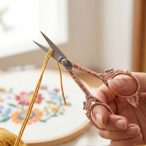Crochet Scissors with Cover – Rose Gold Vintage Small Embroidery Scissors, Sharp Craft Scissors for Yarn Thread Sewing Needlework, Pretty Gift for Crocheter Quilter, 4.6 Inch