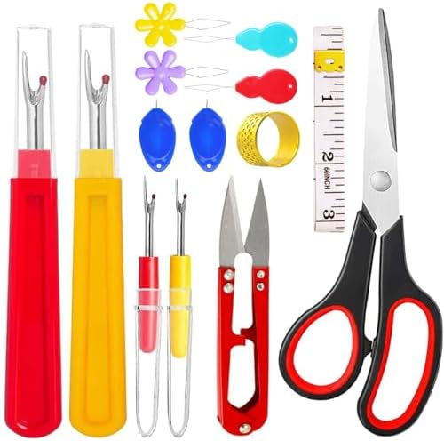 14 Pcs Sewing Seam Rippers, 2 Big and 2 Small Handy Stitch Ripper Sewing Tools with Embroidery Removal Tool, Tape Measure, Needle Threaders, Thimbles for Sewing Crafting Thread Removin