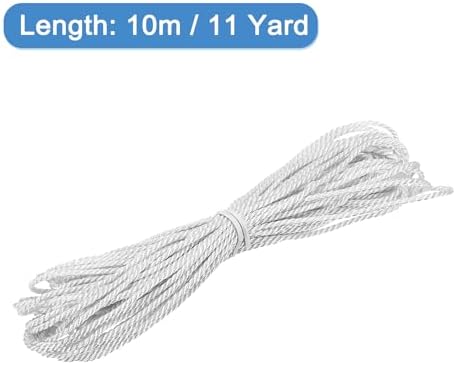 MECCANIXITY Twisted Cord Trim, 11 Yard 2mm 3-Ply Twine Braided Rope Shiny Thread String for Craft Gift Bag Curtain Christmas Decor, White - 10m