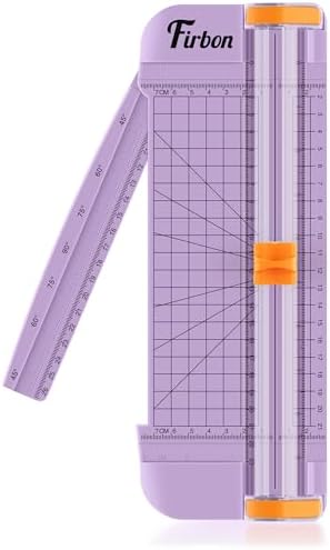 Firbon A5 Paper Cutter, Small Straight Paper Trimmer with Side Ruler | Purple Compact Design | Cuts Photo, Cardstock, Labels & Coupons | Portable Desktop Slicer | Scrapbooking & Craft Projects
