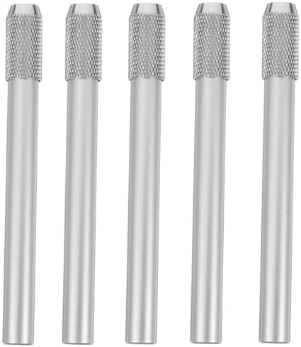 TEHAUX 5pcs Pencil Extenders, 4inch Stainless Steel Pencil Lengthener Adjustable Charcoal Stand Pen Sleeve Extender Holder Lengthener for Artists, Home School Office Supplies (Silver)