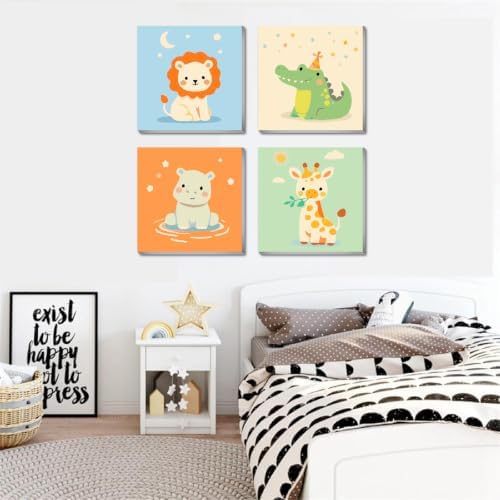FQOVKYN 4 Pack Framed Paint by Numbers Kit for Kids, Cute Animal Paint by Numbers for Kids Ages 4 8 12, Easy Acrylic Oil Painting Kits for Home Wall Decoration 8x8 inch