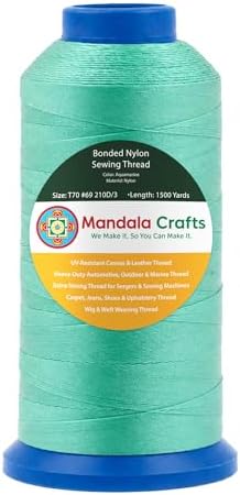 Mandala Crafts Size 69 210D T70 Aquamarine Bonded Nylon Thread, 1500 YDs