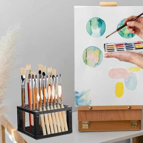YEXEXINM 2 Pcs Clear Paint Organizer With Paint Brush Holder,7 Layers Acrylic Paint Organizer,Paint Storage Rack,Craft Paint Organizer Rack,Miniature Paint Holder for Paint Storage