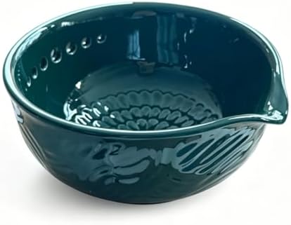 Ceramic Grater Bowl, 2-in-1 Garlic Grater & Herb Stripper (Green, 7Holes)
