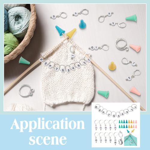 NBEADS Knitting Row Counter Chains Kits, Including 10Pcs Number Beads Stitch Markers 20Pcs Knitting Needle Stoppers 1Pc Counter Chains 2Pcs Yarn Guide Finger Holders for DIY Knitting