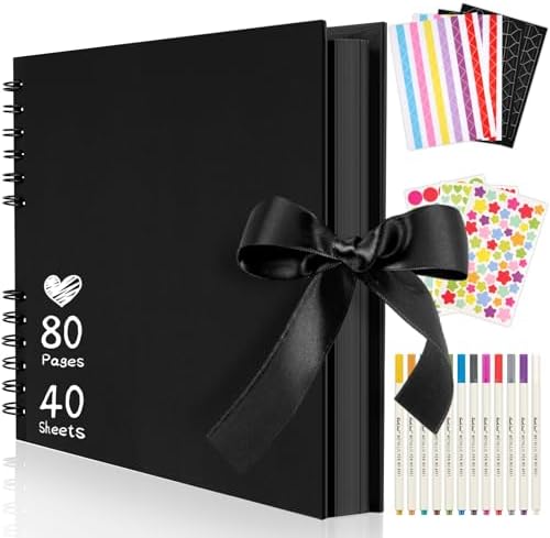 Mauproy 11.5 x 8.5 Inch Black Scrapbook Album, 80 Pages | Photo Album with Black Pages, Kraft Paper Hardcover Memory Book with DIY Accessories Kit for Birthday, Wedding, Travel