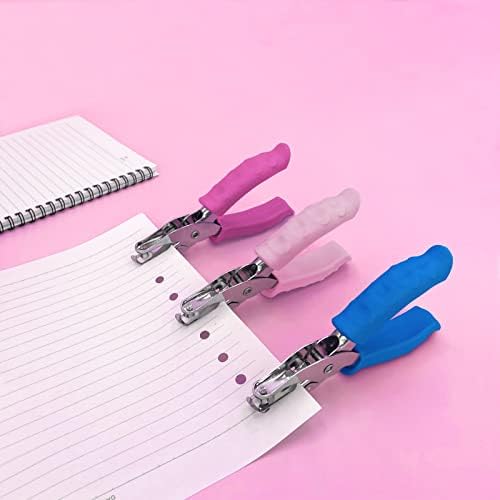 Single Hole Punch Paper Hole Puncher for Crafts, One Hole Punch with Pink Soft Grip Handle, Hole Punchs for Kids and Adults, Handheld Circle Punch for Paper Crafts in Home, Office, Classroom, 3Pack