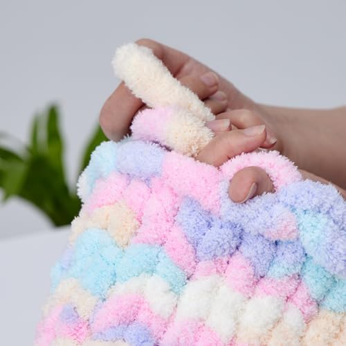 Bulky Chunky Yarn for Hand Knitting Blanket – #10 Jumbo Knitting Yarn, 1 Inch Thick Chenille Jumbo Yarn, No Knots Soft Machine Washable, Super Bulky Yarn 4 Pack for Crochet, Arm Knitting & Crafts