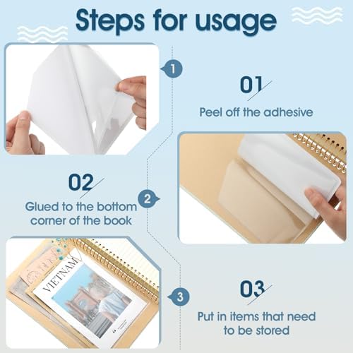 Junkin 10 Pcs Adhesive Pockets for Planners Self Sticky Clear 2 Styles | Top Open Index Card Holder, Vinyl Adds Storage to Notebooks Journals, Ideal Inserts in Office School Scrapbook Organizing
