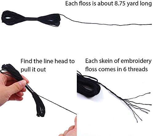 24 Skeins Cross Stitch Threads, Black and White Cotton Embroidery Floss Friendship Bracelets Floss with 12 Pieces Floss Bobbins for Knitting, Cross Stitch Project