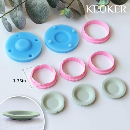 Keoker Scalloped Edge Plate Polymer Clay Cutters and Clay Earring Molds, 3D Plate Clay Molds, 6 Petal Edge Plate Shape Polymer Clay Earring Cutters