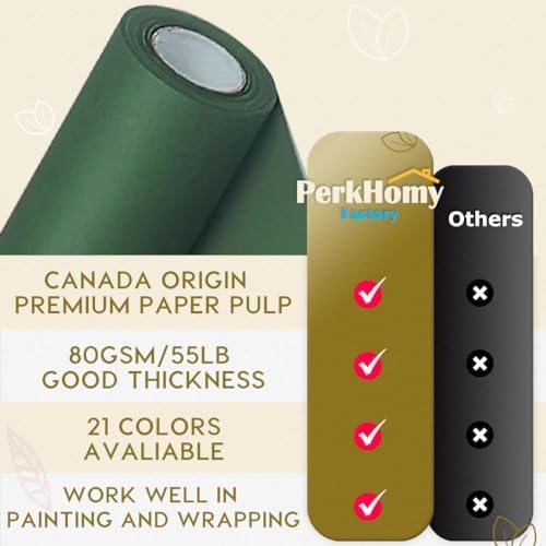 PerkHomy Dark Green Kraft Paper Roll 36" x 3,600" (300') for Gift Wrapping Bouquet Flower Art Painting Craft Writing Packaging Shipping 80GSM 55LB (Dark Green, 36" x 300')
