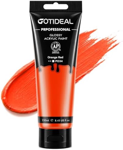 GOTIDEAL Orange Acrylic Paint, Orange Red Paint (250ml / 8.45oz) Tube