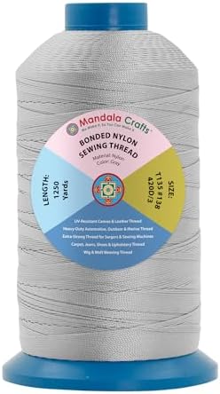 Mandala Crafts Size 138 420D T135 Gray Bonded Nylon Thread, 1250 YDs