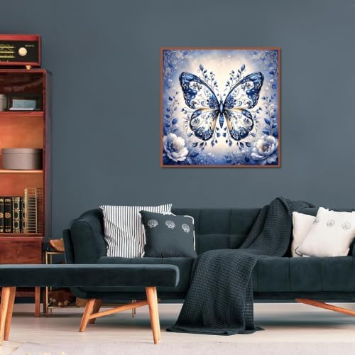 Diamond Art Kits for Adults, Blue and white Butterfly Diamond Painting
