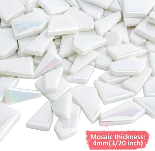 Youway Style Iridescent White Mosaic Tiles for Crafts Bulk,200g White Stained Glass Mosaic Supplies,Broken Glass Pieces for Garden Kit Crafts,DIY Mosaic Art (Pack of 2)