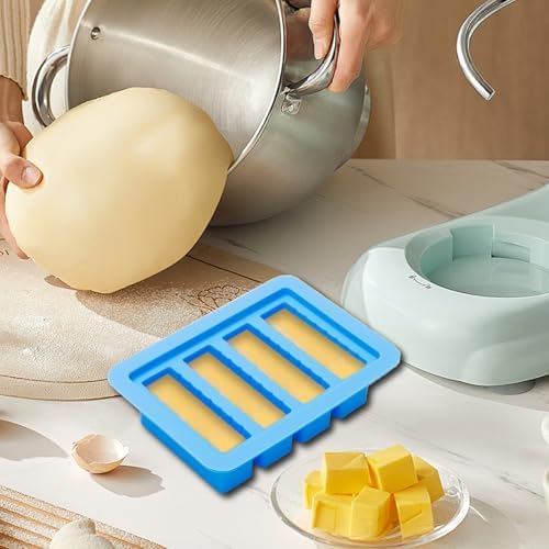 2PCS Butter Silicone Mold with Lid, Non-Stick Butter Mold Tray with Measurements, Butter stick molds with butter paddles for Making Butter for Chocolate Making and Homemade Cakes Baking (Blue&Purple)
