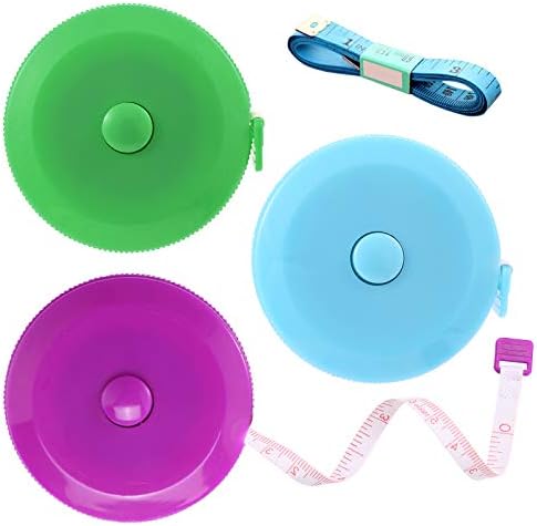 Measuring Tape Retractable, 60 Inch Soft Fabric Tape Measure for Body, Push Button Sewing Measurement Tape for Cloth Waist(3 Pack/Green Purple Sky Blue)