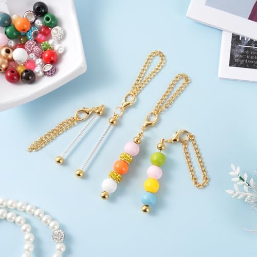 16PCS Beadable Keychain Bar Bulk, Metal Blank Beaded Keychain Bar for Beads DIY Crafts Charms Jewelry Making Supplies