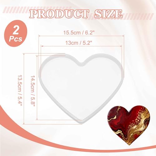 MECCANIXITY 2 Pcs Coaster Silicone Casting Mould, 14.5x13cm/5.8x5.2in Heart Shape Epoxy Casting Resin Mould Tools for Resin Coaster Home Decor DIY Craft Handmade Colorful Amber Handicraft