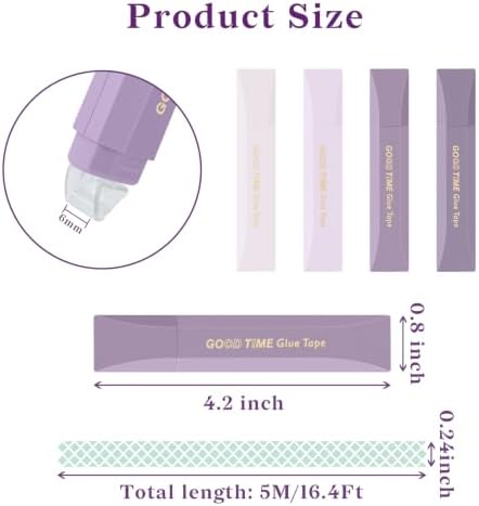 Temiary 4 Pack Double Sided Tape Pen, 16.4 Ft x 0.24 Inch Scrapbook Tape Roller for Crafts, Aesthetic Adhesive Glue Tape Pens for Scrapbooking School Office Journaling Supplies (Purple)