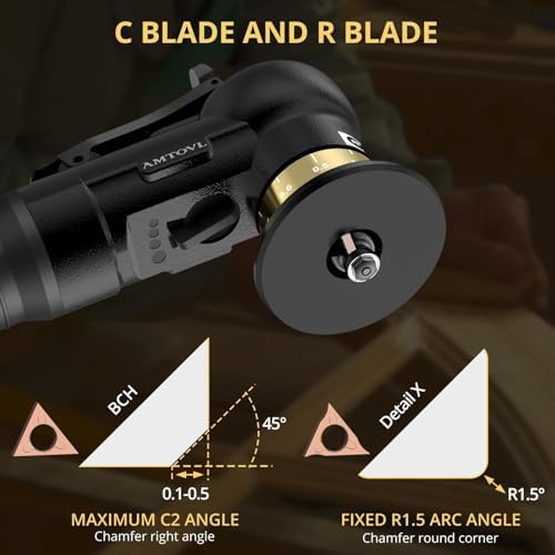AMTOVL Pneumatic Chamfering Tool, Mini Air Chamfer Tool W/ 10C & 10R Blades | Chamfer Tool with 10 C-Angle & 10 R-Angle Blades, 45° 30000 RPM Chamfering Tool for Metal and Wood with 1/4" Air Inlet