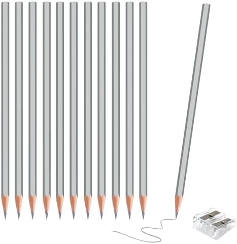 12 Pack Silver Colored Pencils for Kids, Pre-sharpened Art Pencils Back to School Supplies Set, Drawing Sketching Pencils for Students, Teachers, Classroom