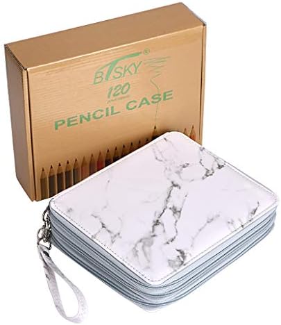 BTSKY Deluxe PU Leather Pencil Case For Colored Pencils - 120 Slot, White